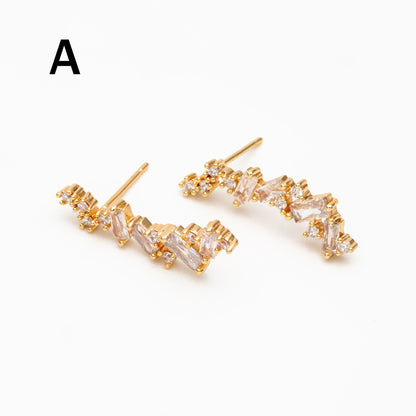 4pcs CZ Pave Gold Stud Earrings, 18K Gold plated Brass Dainty Earrings, Shiny Earrings (GB-4143)