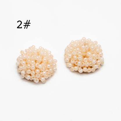 4pcs Seed Glass Beads Cluster 19x9mm, Handmade Beaded Flower Cabochon (FB-054)