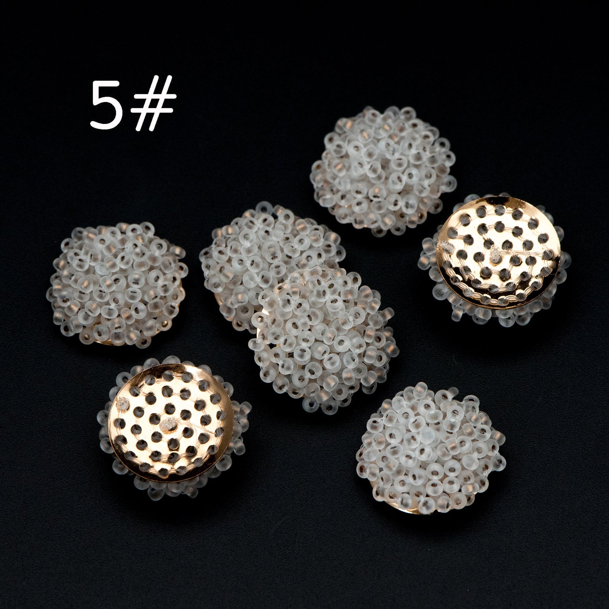 4pcs Seed Glass Beads Cluster 19x9mm, Handmade Beaded Flower Cabochon (FB-054)