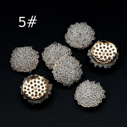 4pcs Seed Glass Beads Cluster 19x9mm, Handmade Beaded Flower Cabochon (FB-054)