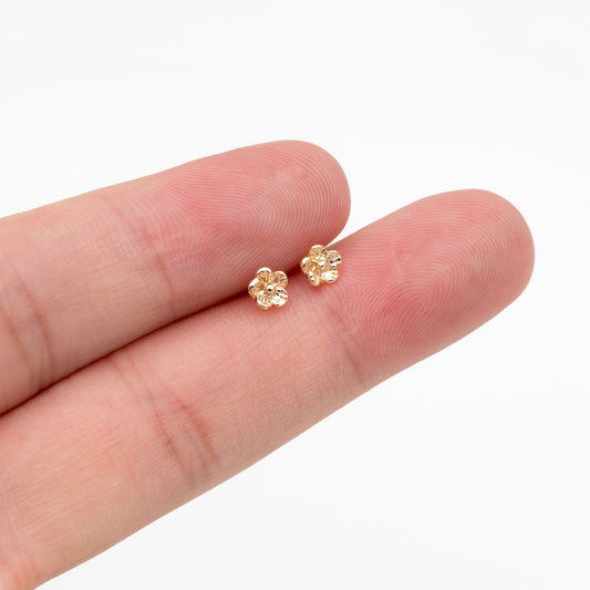 10pcs Gold Flower Earrings 4mm, 18K Gold Plated Brass, Floral Earring Studs (GB-4456)