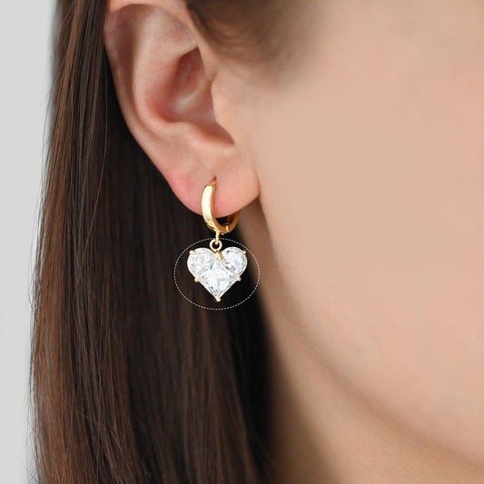 4pcs CZ pave Gold Heart Charms 20x14mm, Gold Plated Brass Heart Pendants (GB-2782-L)