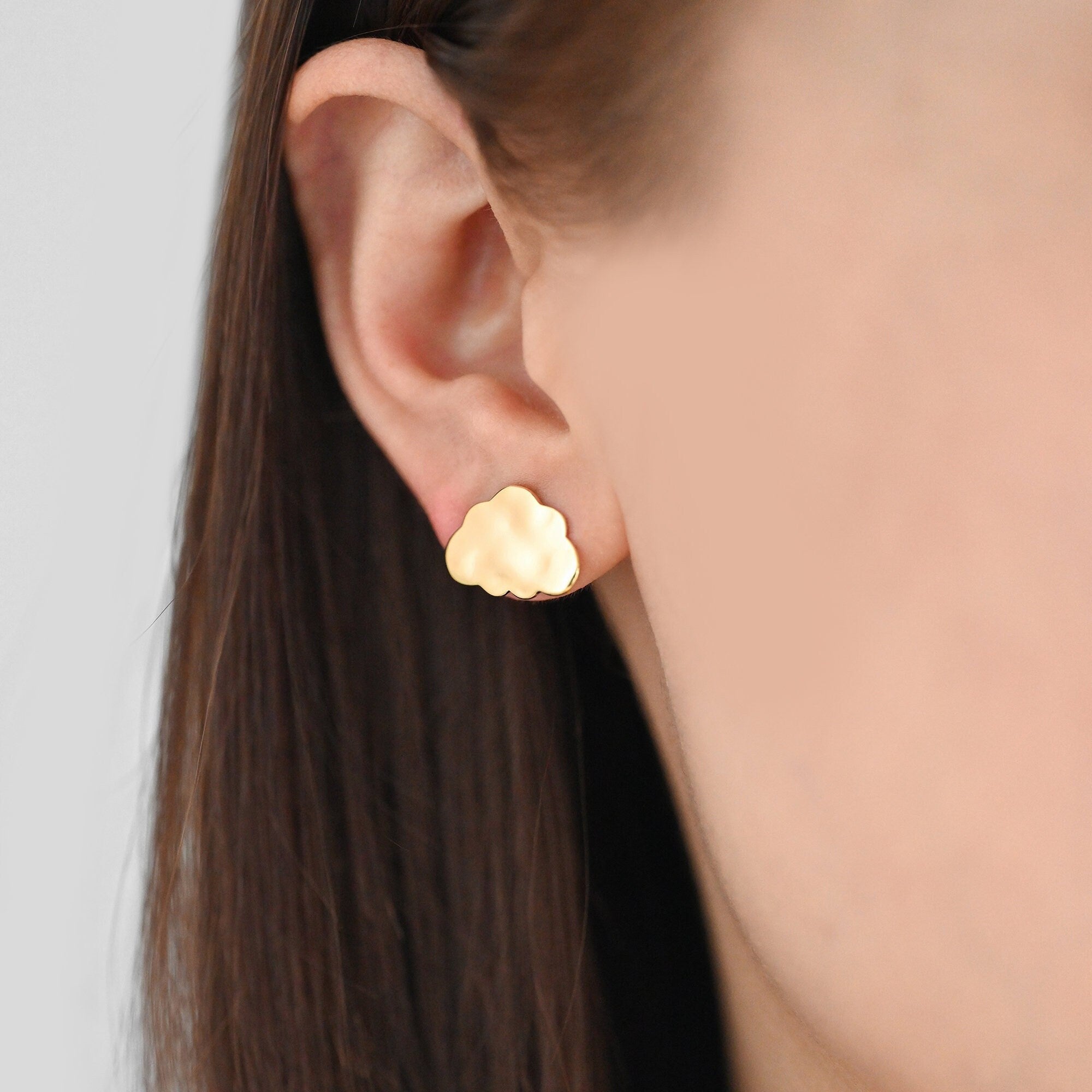 10pcs Gold Cloud Earrings, Stud Earring with loops, Gold plated Brass Ear Posts (#GB-3956)