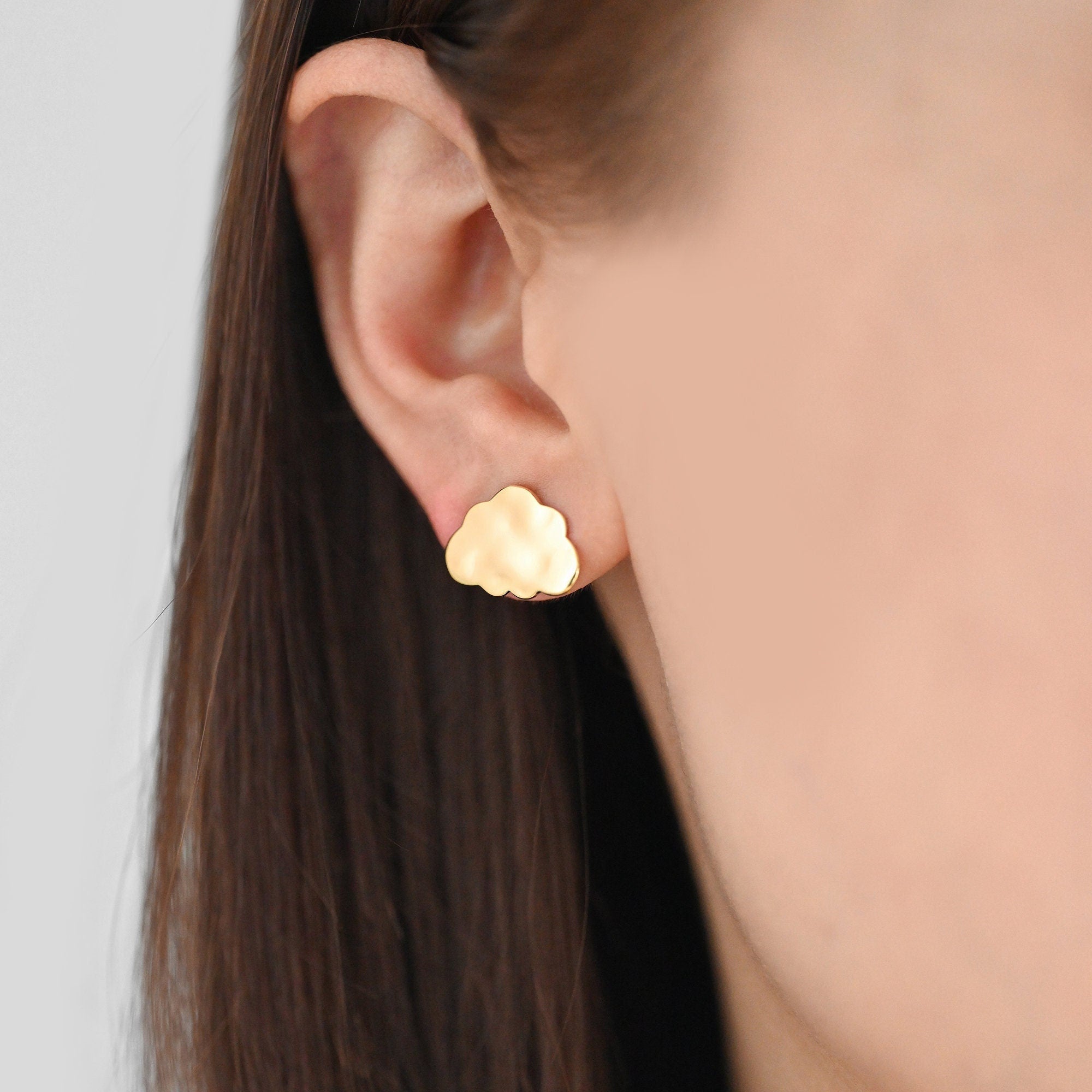 10pcs Gold Cloud Earrings, Stud Earring with loops, Gold plated Brass Ear Posts (#GB-3956)