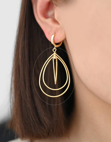 4pcs Gold/ Silver Teardrop Pendants, Geometric Link Charms 45x28mm, Wired Drop Hoops (GB-3992)