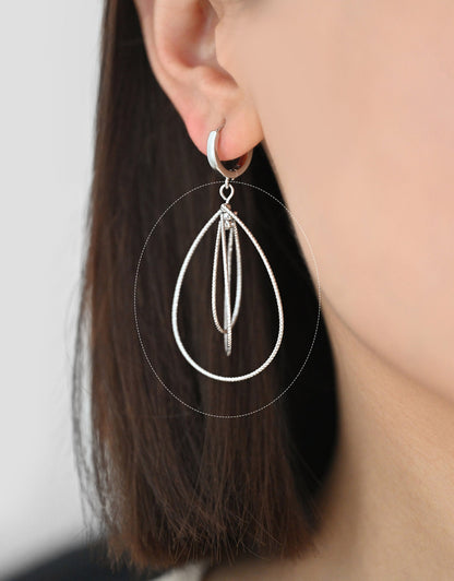 4pcs Gold/ Silver Teardrop Pendants, Geometric Link Charms 45x28mm, Wired Drop Hoops (GB-3992)