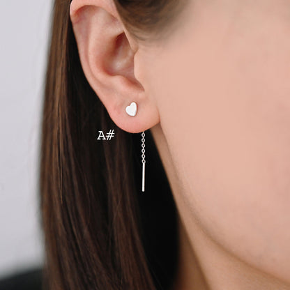 4pcs Heart/ Star/ Clover/ Butterfly/ Cross Sterling Silver Threader Earrings, .925 Silver Cable Chain Earwire Thread (CY-035)