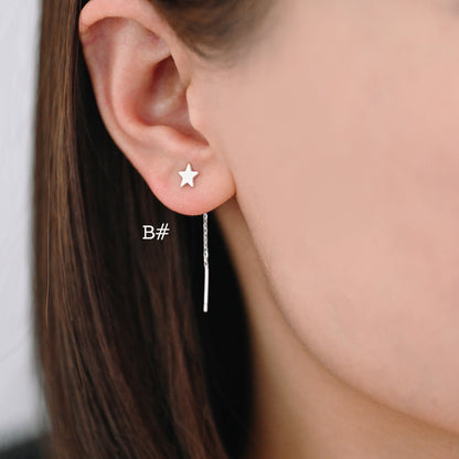 4pcs Heart/ Star/ Clover/ Butterfly/ Cross Sterling Silver Threader Earrings, .925 Silver Cable Chain Earwire Thread (CY-035)