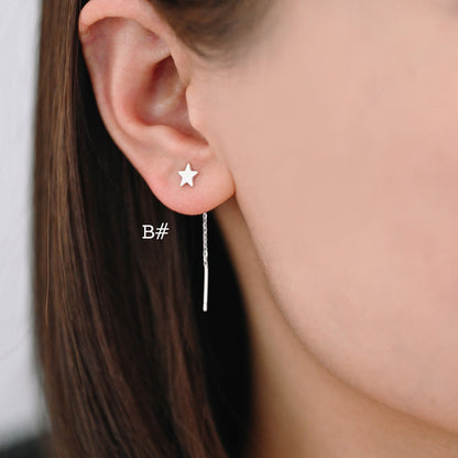 4pcs Heart/ Star/ Clover/ Butterfly/ Cross Sterling Silver Threader Earrings, .925 Silver Cable Chain Earwire Thread (CY-035)