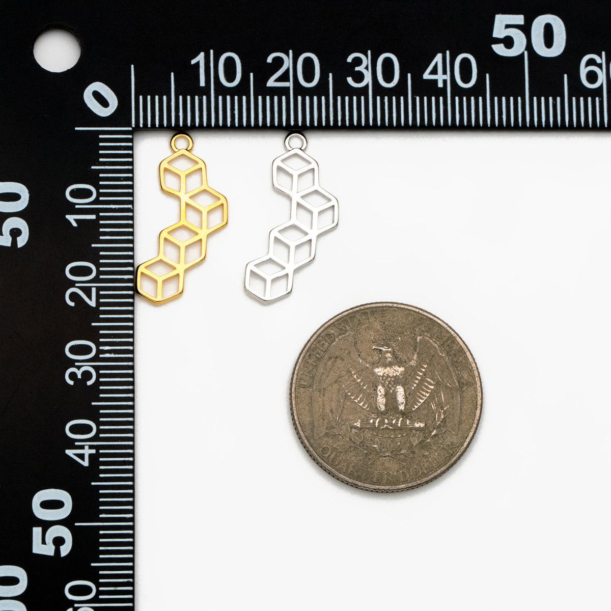 10pcs Gold/ Silver Hexagon Charm Pendants 23x10mm, Gold/ Rhodium plated Brass Geometric Link Connectors (GB-295)