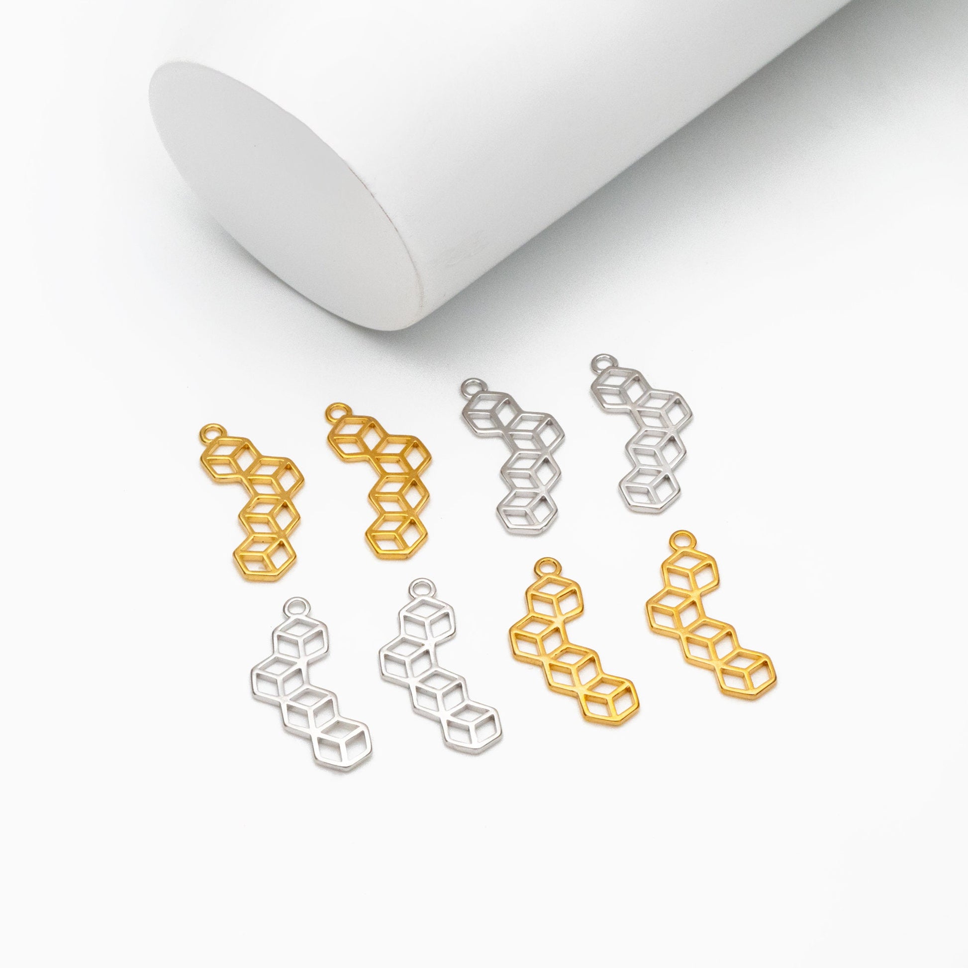 10pcs Gold/ Silver Hexagon Charm Pendants 23x10mm, Gold/ Rhodium plated Brass Geometric Link Connectors (GB-295)