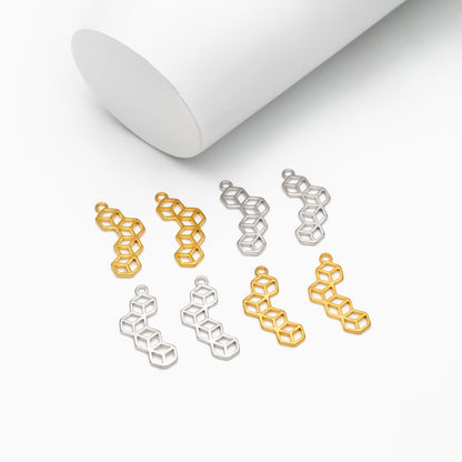 10pcs Gold/ Silver Hexagon Charm Pendants 23x10mm, Gold/ Rhodium plated Brass Geometric Link Connectors (GB-295)