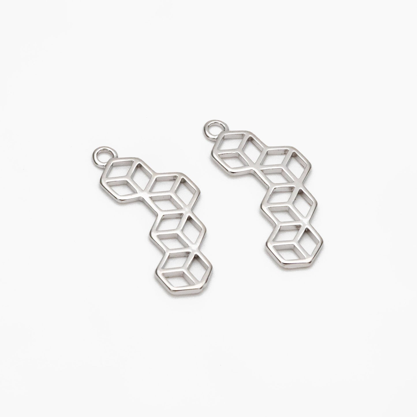 10pcs Gold/ Silver Hexagon Charm Pendants 23x10mm, Gold/ Rhodium plated Brass Geometric Link Connectors (GB-295)