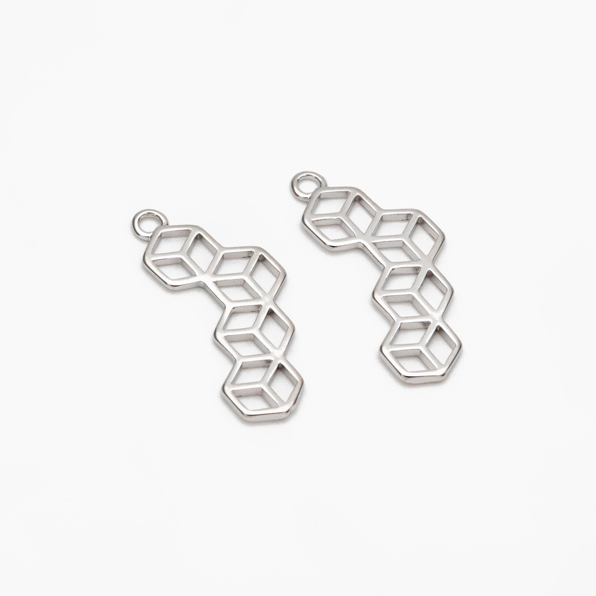 10pcs Gold/ Silver Hexagon Charm Pendants 23x10mm, Gold/ Rhodium plated Brass Geometric Link Connectors (GB-295)