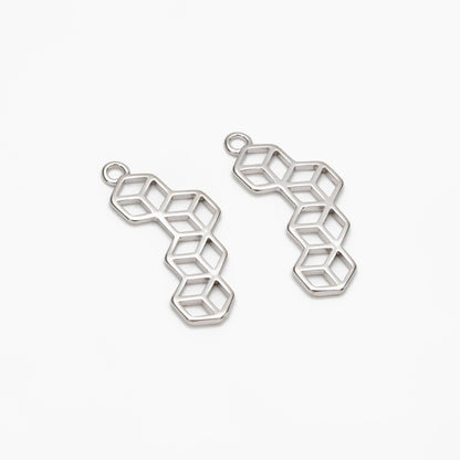 10pcs Gold/ Silver Hexagon Charm Pendants 23x10mm, Gold/ Rhodium plated Brass Geometric Link Connectors (GB-295)