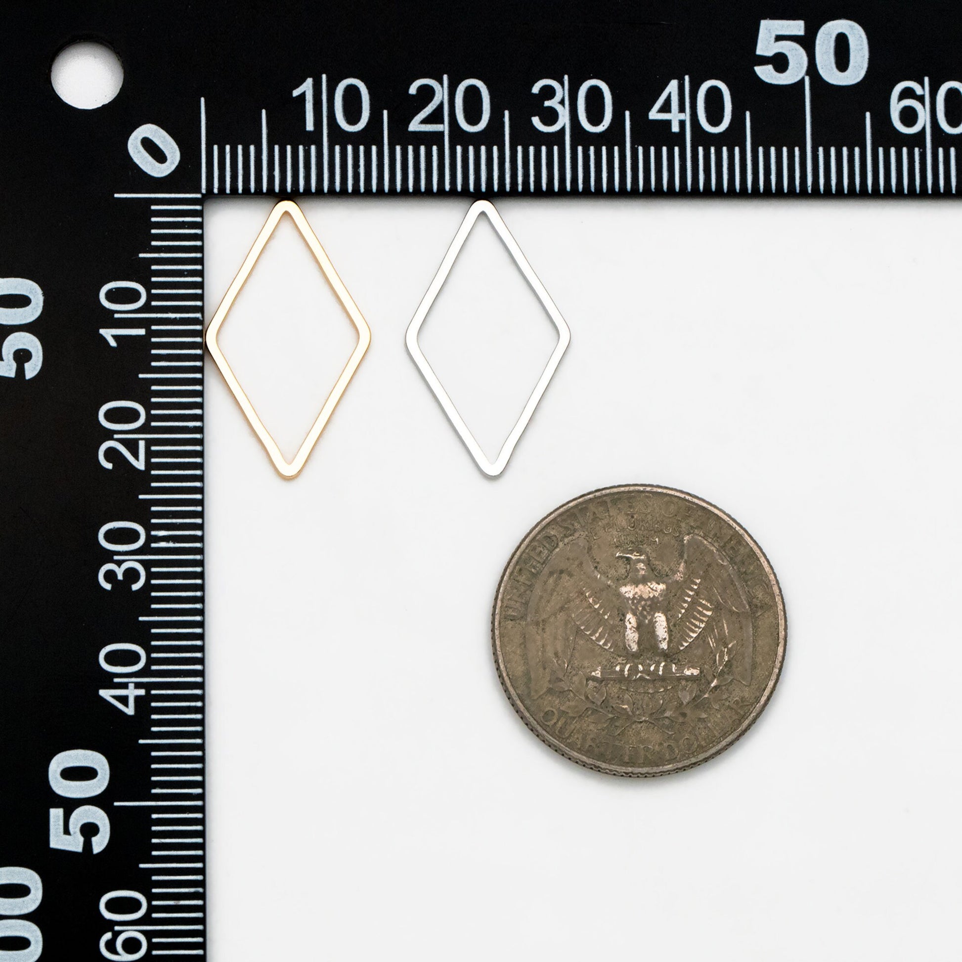 10pcs Gold/ Silver tone Rhombus Link Charms 23x14mm, Real Gold/ Rhodium plated Brass, Geometric Hoop Connector Pendants (GB-297)