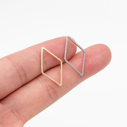 10pcs Gold/ Silver tone Rhombus Link Charms 23x14mm, Real Gold/ Rhodium plated Brass, Geometric Hoop Connector Pendants (GB-297)