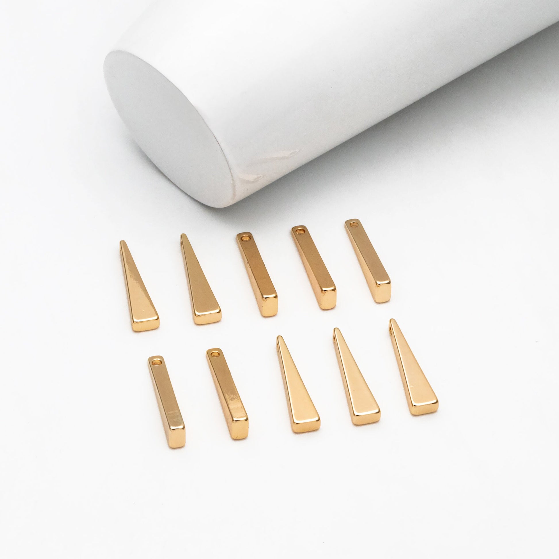 10pcs Gold Long Triangle Bar Charms 22mm, Gold plated Brass Stick Pendants (GB-299)