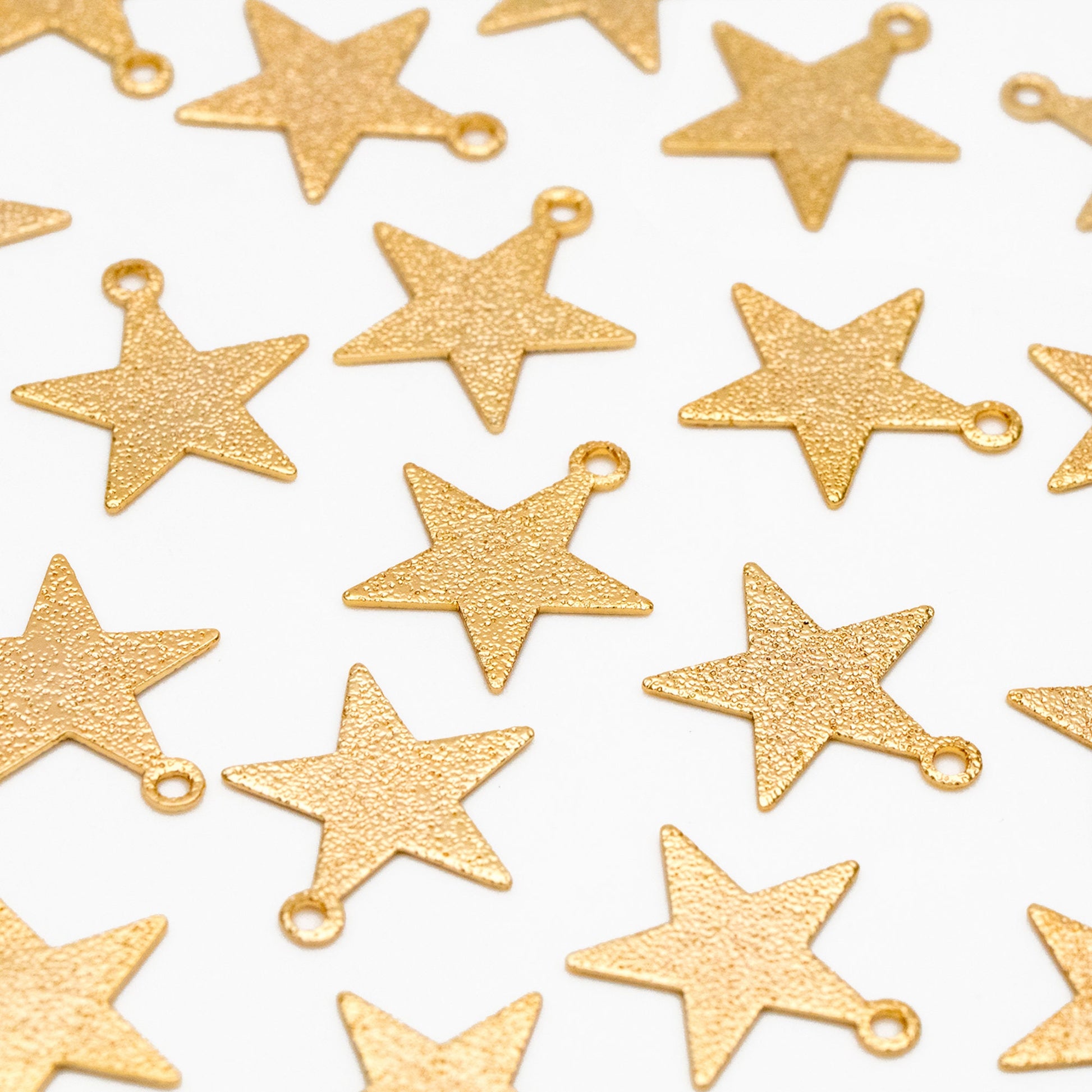 10pcs Gold plated Brass Star Charms 12mm, Matte Flat Star Pendants (GB-300)
