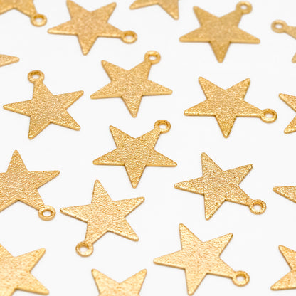 10pcs Gold plated Brass Star Charms 12mm, Matte Flat Star Pendants (GB-300)