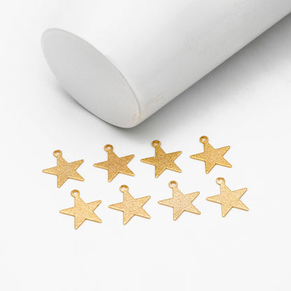10pcs Gold plated Brass Star Charms 12mm, Matte Flat Star Pendants (GB-300)