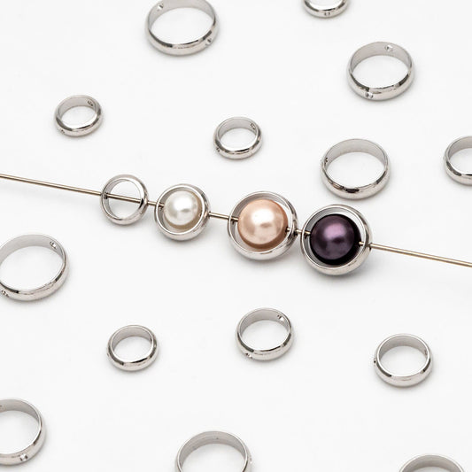 10pcs Silver tone Round Bead Frame Charms, Rhodium plated Brass Ring Connectors, 8/ 9/ 10/ 11/ 12mm Multi-Size (GB-309)