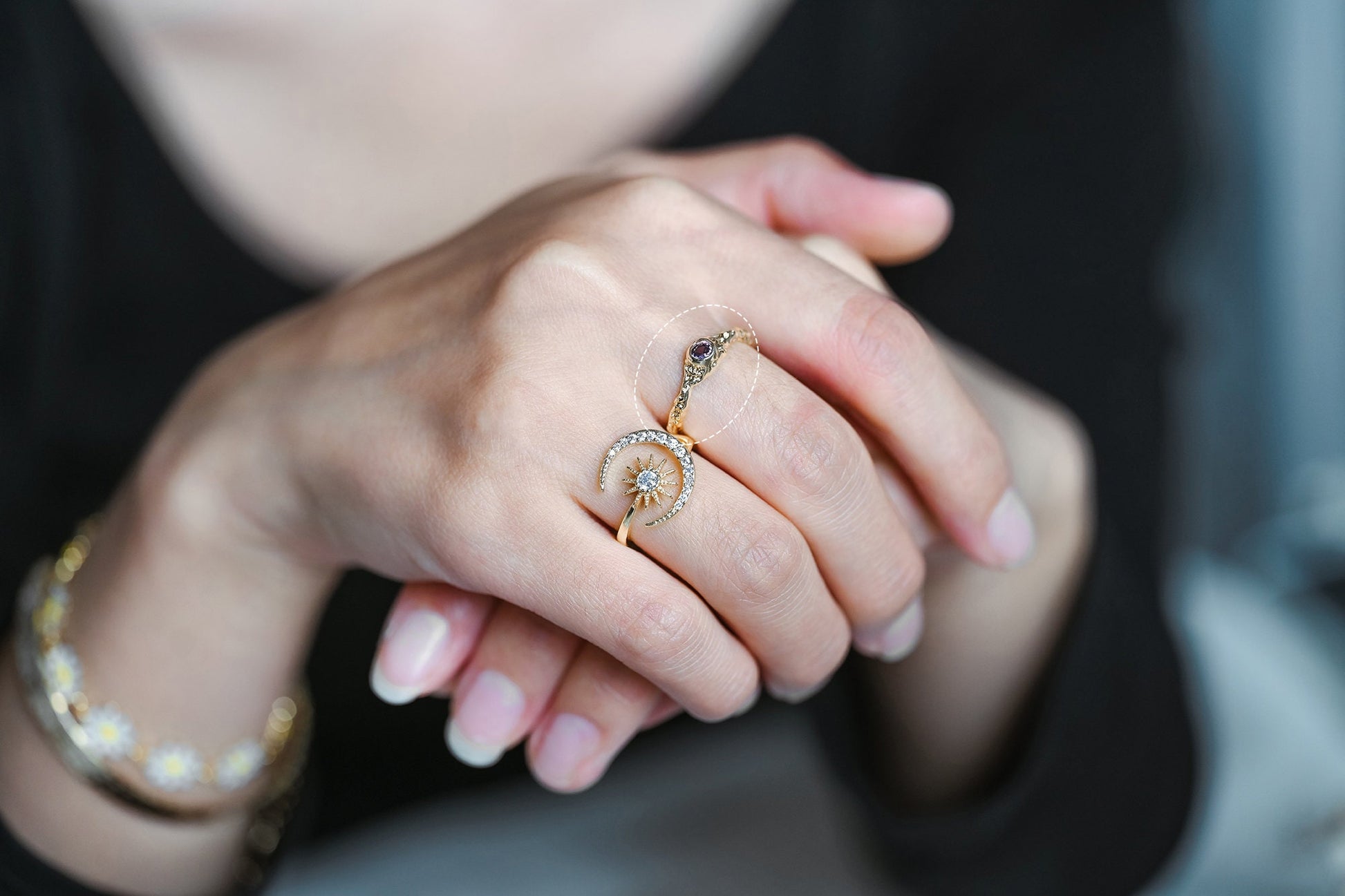 4pcs Purple CZ Ring, Hammered Ring, Stacking Ring, Statement Ring, Adjustable Ring (#GB-3527)