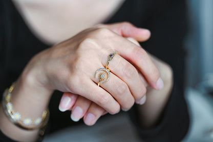 4pcs Purple CZ Ring, Hammered Ring, Stacking Ring, Statement Ring, Adjustable Ring (#GB-3527)