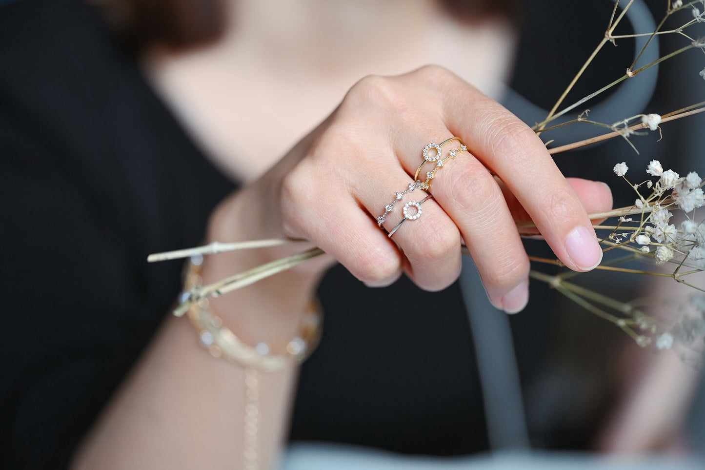 4pcs CZ Pave Double Band Circle Ring, Weeding Ring, Modern Style Ring, Fashion Rings, Dainty Rings, Adjustable Ring (#GB-4181)