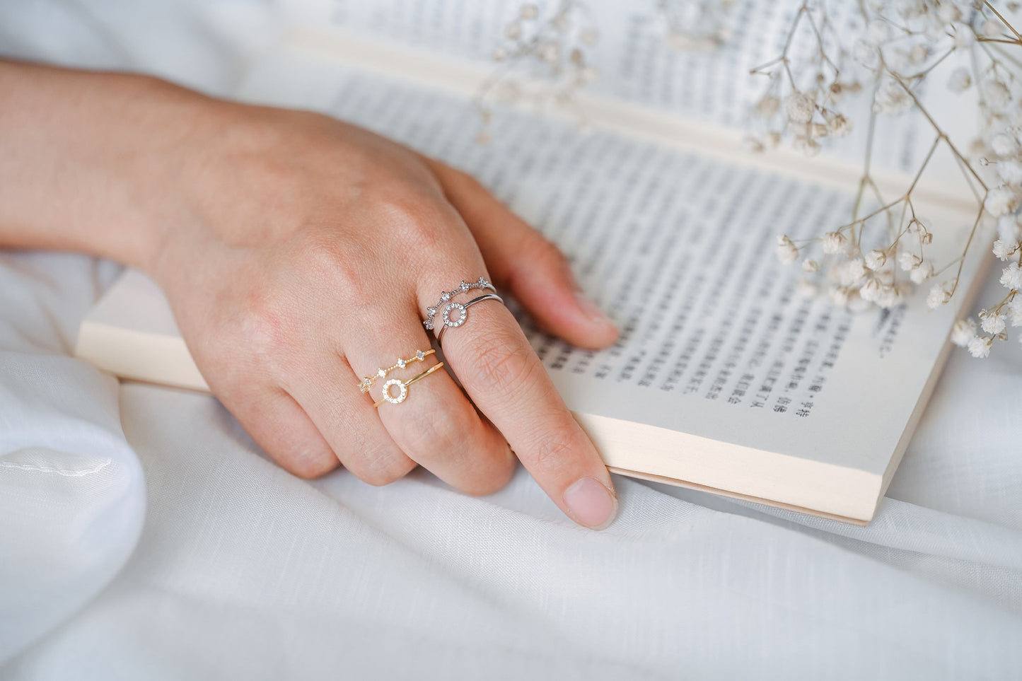 4pcs CZ Pave Double Band Circle Ring, Weeding Ring, Modern Style Ring, Fashion Rings, Dainty Rings, Adjustable Ring (#JZ-021-B)