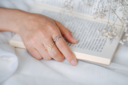 4pcs CZ Pave Double Band Circle Ring, Weeding Ring, Modern Style Ring, Fashion Rings, Dainty Rings, Adjustable Ring (#JZ-021-B)