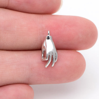 4pcs Gold/ Silver Tone Hand Charm, Gold/ Rhodium plated Brass, OK / Okay Gesture Pendants 15x7mm (GB-4156-B)