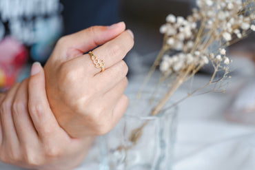 4pcs Adjustable 18K Gold Plated Honeycomb Finger Rings (JZ-020-B)