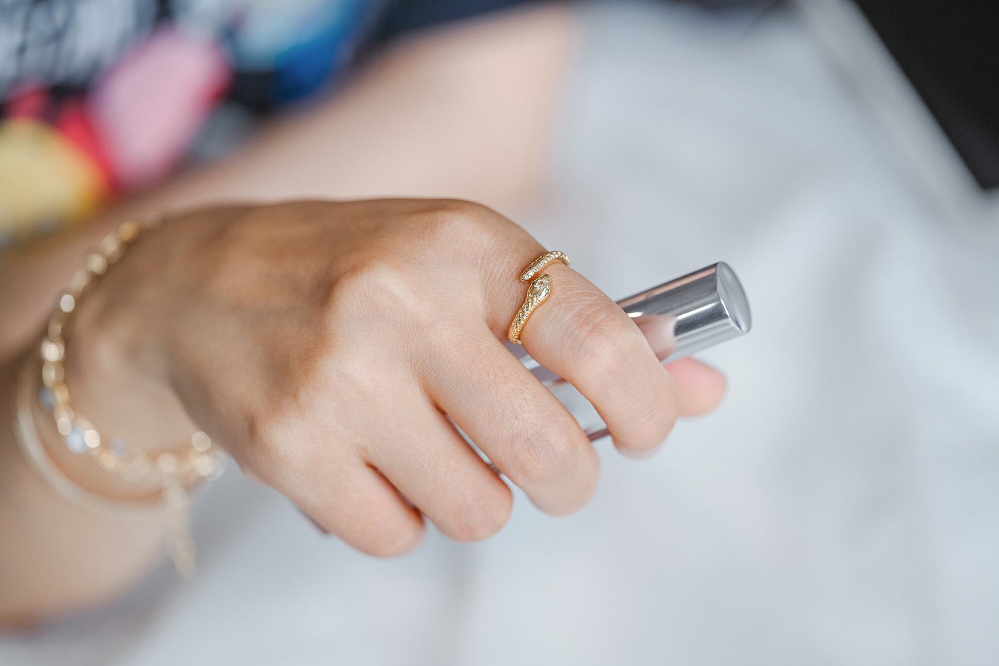 4pcs CZ Pave Snake Ring: Adjustable Serpent Band, 18K Gold Plated Brass (GB-2710)