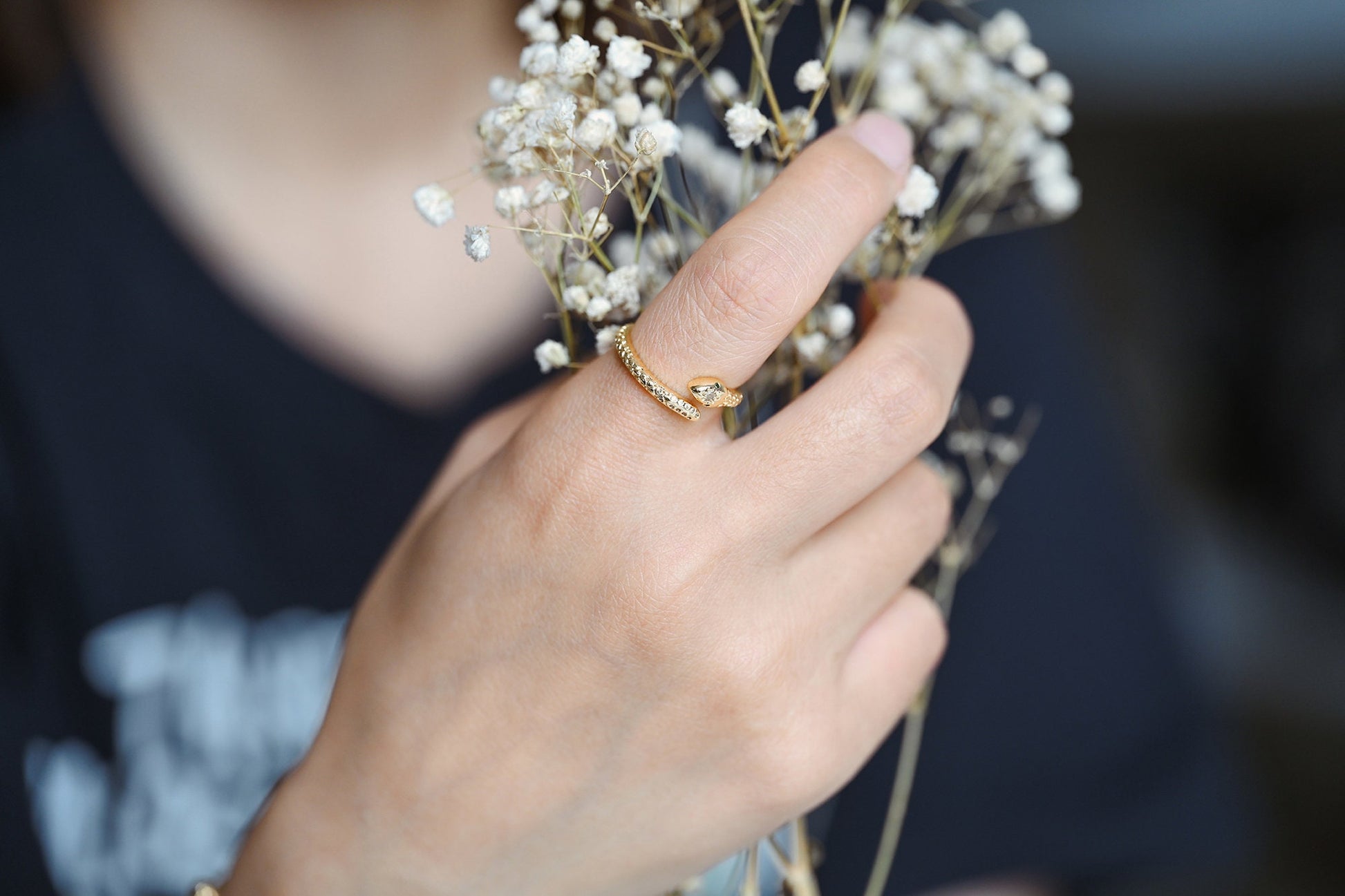 4pcs CZ Pave Snake Ring: Adjustable Serpent Band, 18K Gold Plated Brass (GB-2710)