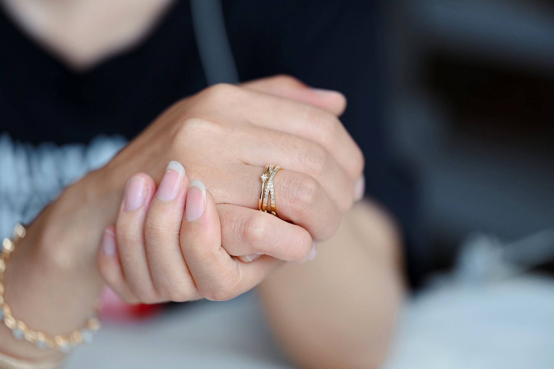 4pcs CZ Pave X Shaped Criss Cross Ring, Dainty Ring, Minimalist Ring (#JZ-043)