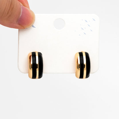 4pcs White/ Black Enamel Stud Earrings, 18K Gold plated Brass, Minimalist C Shaped Earrings (GB-4433)