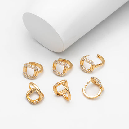 4pcs CZ Pave Gold Hoop Earrings, 14mm, Gold plated Brass, Dainty Huggie Earrings, Minimalist Earrings (GB-3894-B)