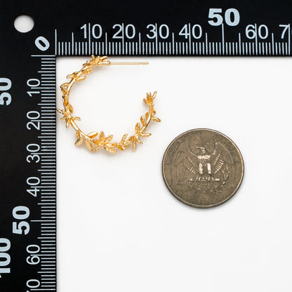 4pcs Dainty Gold Leaf Hoop Stud Earrings, Pearl Earring Mounts, Half Drilled Pearls Earring Settings (GB-4446)