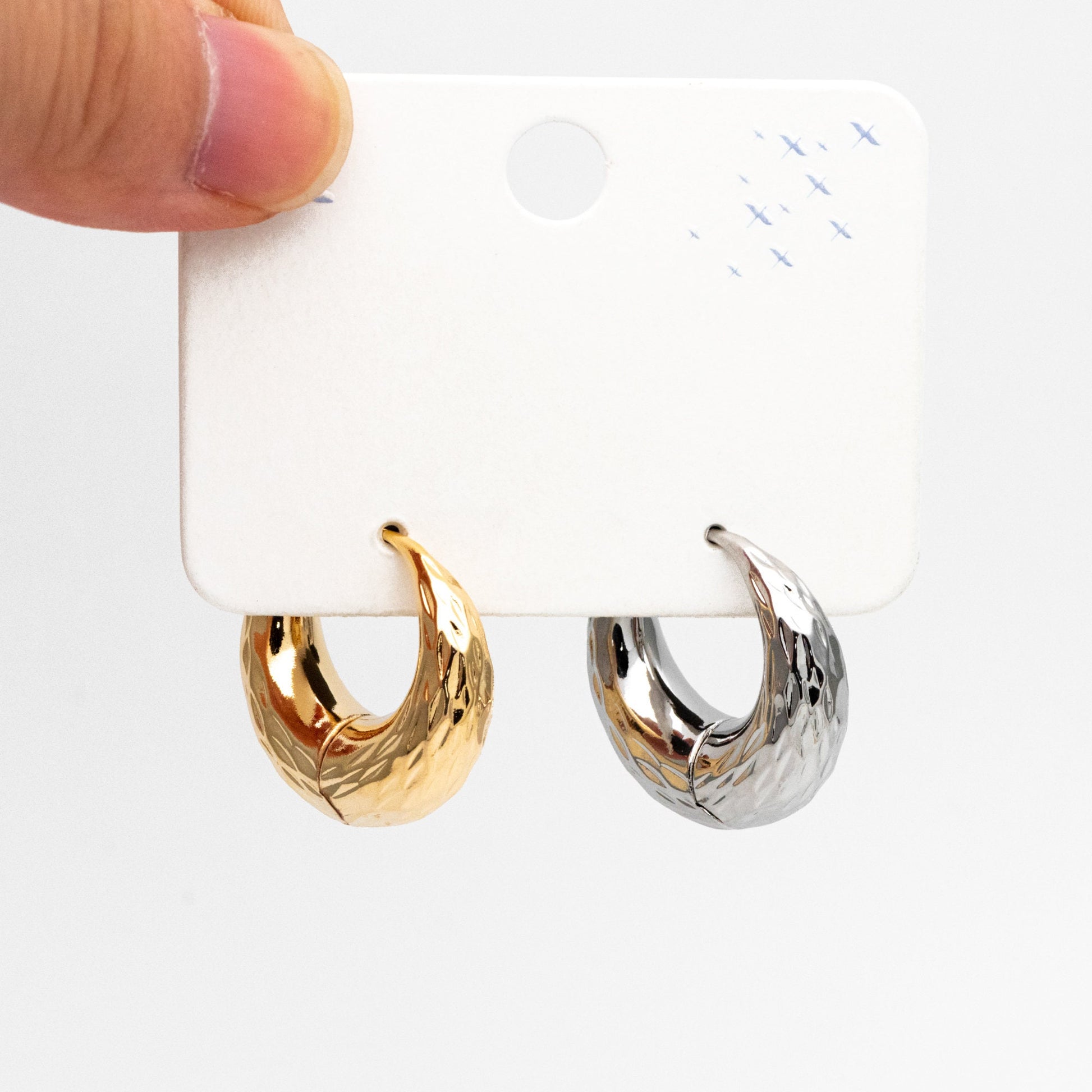 4pcs Gold/ Silver Tone Circle Hoop Earrings, 18K Gold/ Rhodium plated Brass, Chunky Huggie Earrings (GB-4447)