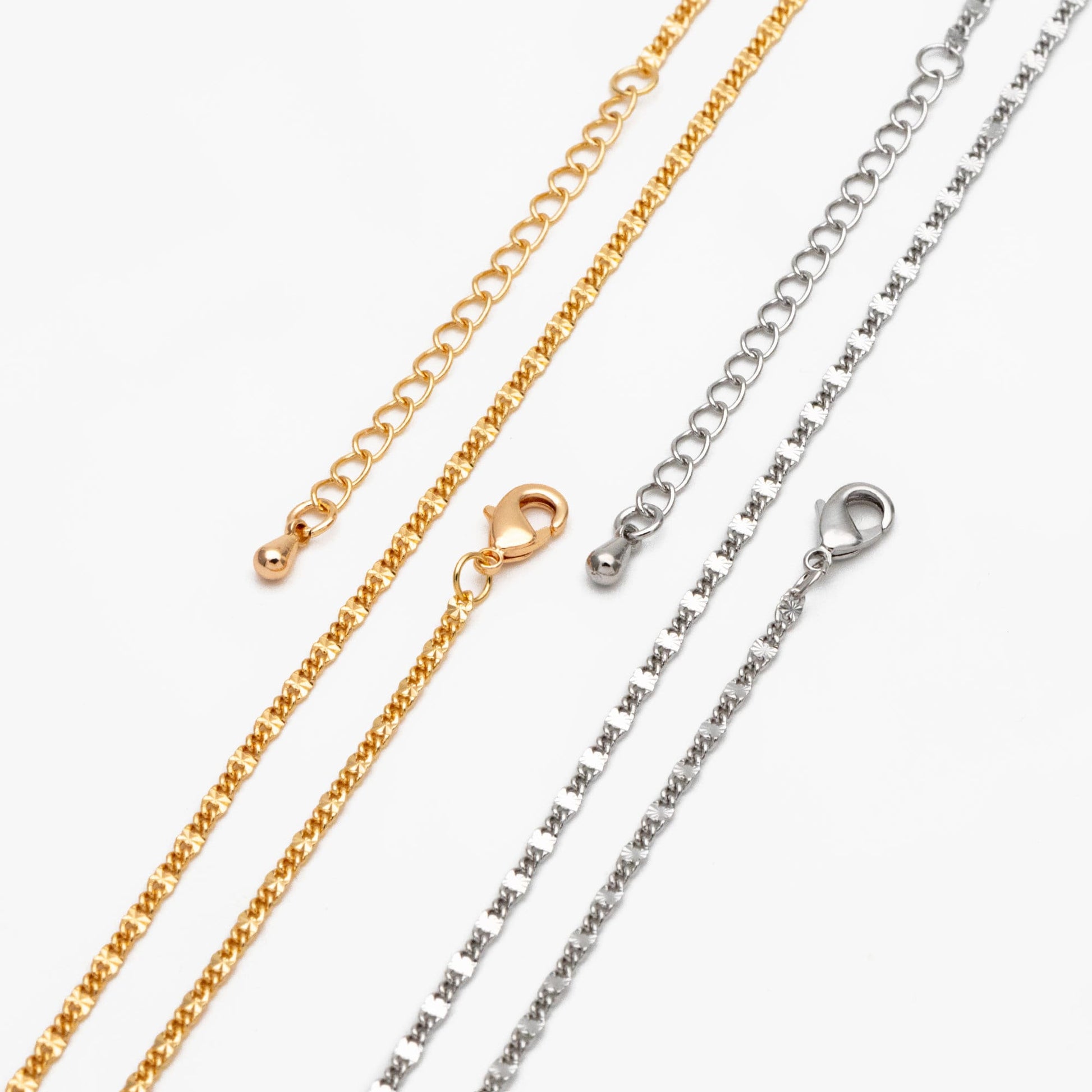 Gold/ Silver Tone Flat Curb Chain, Finished Bracelet/ Anklet/ Necklace with Adjustable Extender, Ready to Wear (#LK-328)