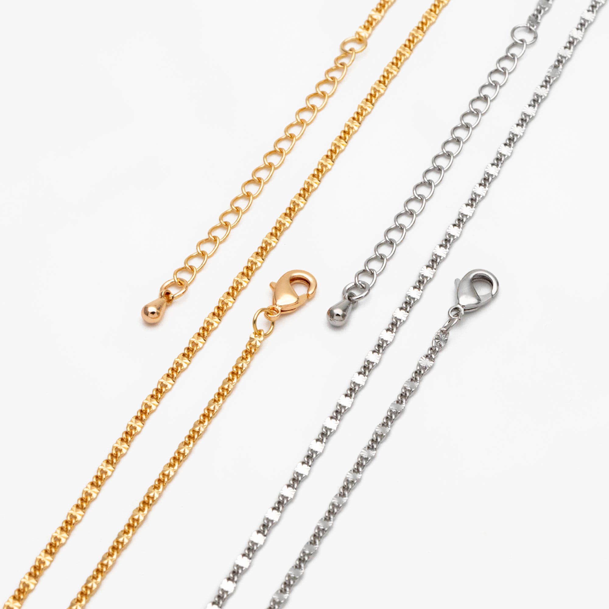 Gold/ Silver Tone Flat Curb Chain, Finished Bracelet/ Anklet/ Necklace with Adjustable Extender, Ready to Wear (#LK-328)