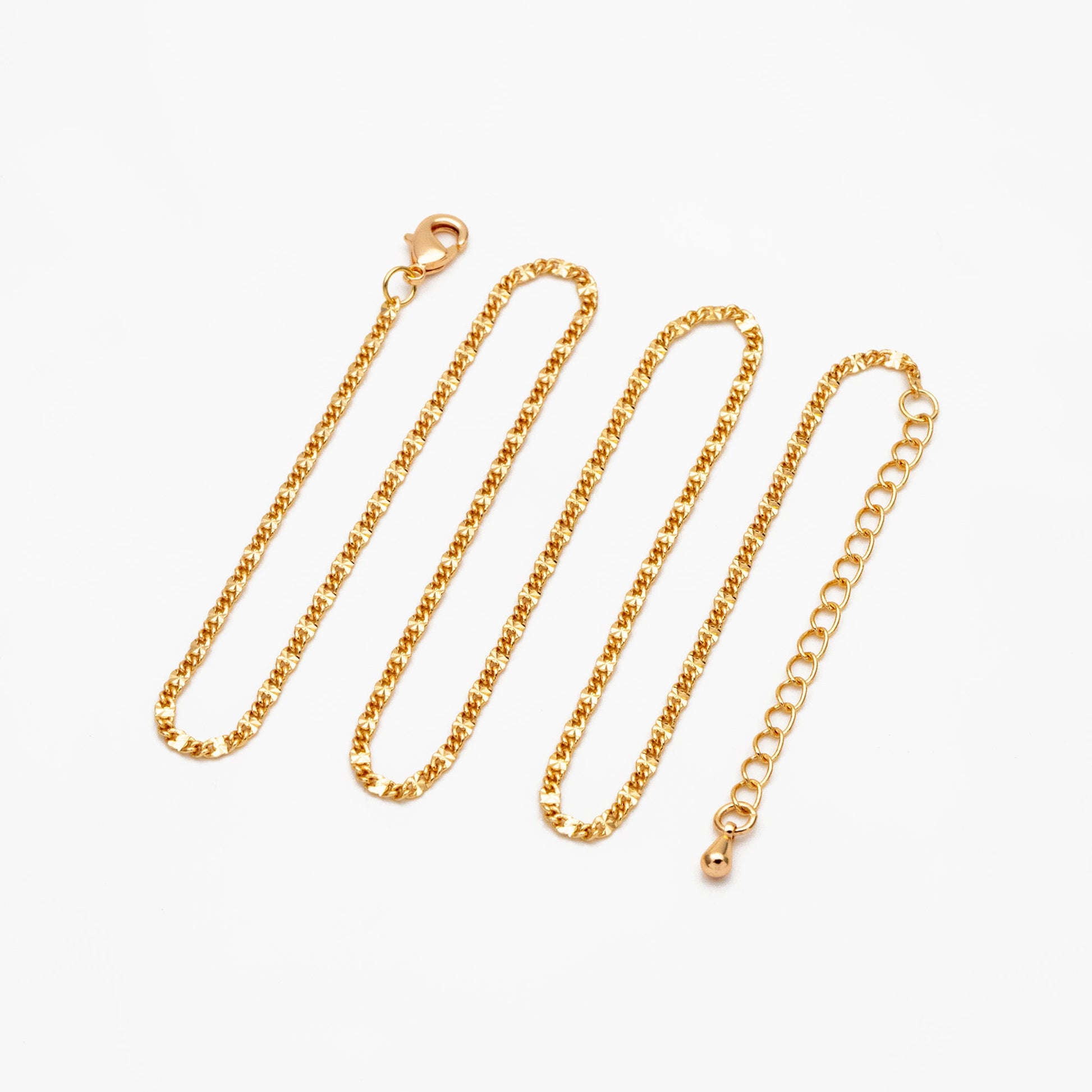 Gold/ Silver Tone Flat Curb Chain, Finished Bracelet/ Anklet/ Necklace with Adjustable Extender, Ready to Wear (#LK-328)