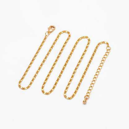 Gold/ Silver Tone Flat Curb Chain, Finished Bracelet/ Anklet/ Necklace with Adjustable Extender, Ready to Wear (#LK-328)