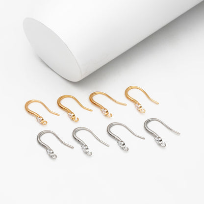 10pcs CZ Pave Gold/ Silver Earring Hooks, 18K Gold/ Rhodium Plated Brass Earwires, Jewelry Supplies Wholesale (GB-226)