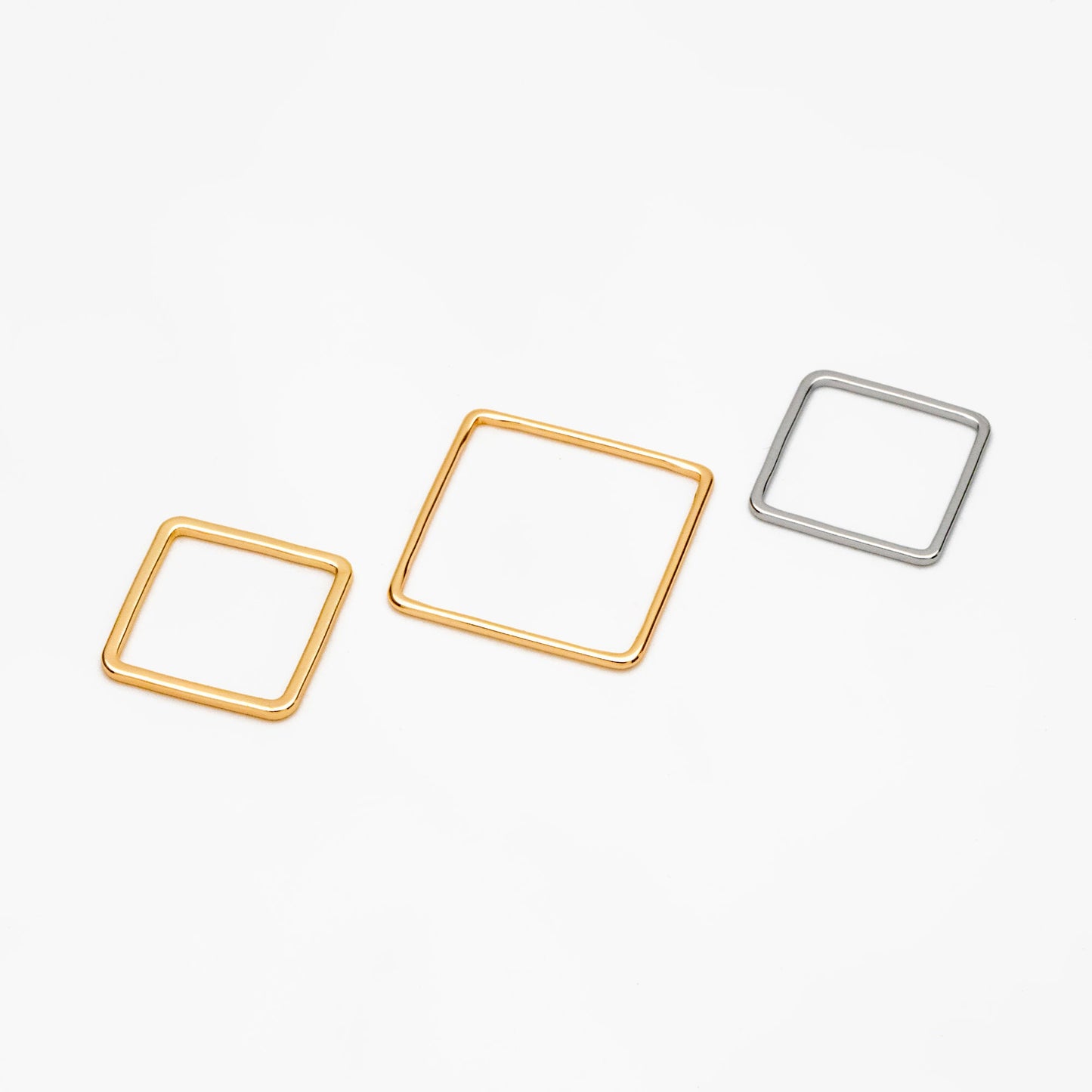 10pcs Gold/ Silver tone Square Link Charms 15/ 20/ 30/ 40mm, Real Gold/ Rhodium plated Brass Geometric Connector Pendants (GB-231)