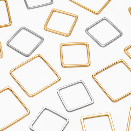 10pcs Gold/ Silver tone Square Link Charms 15/ 20/ 30/ 40mm, Real Gold/ Rhodium plated Brass Geometric Connector Pendants (GB-231)