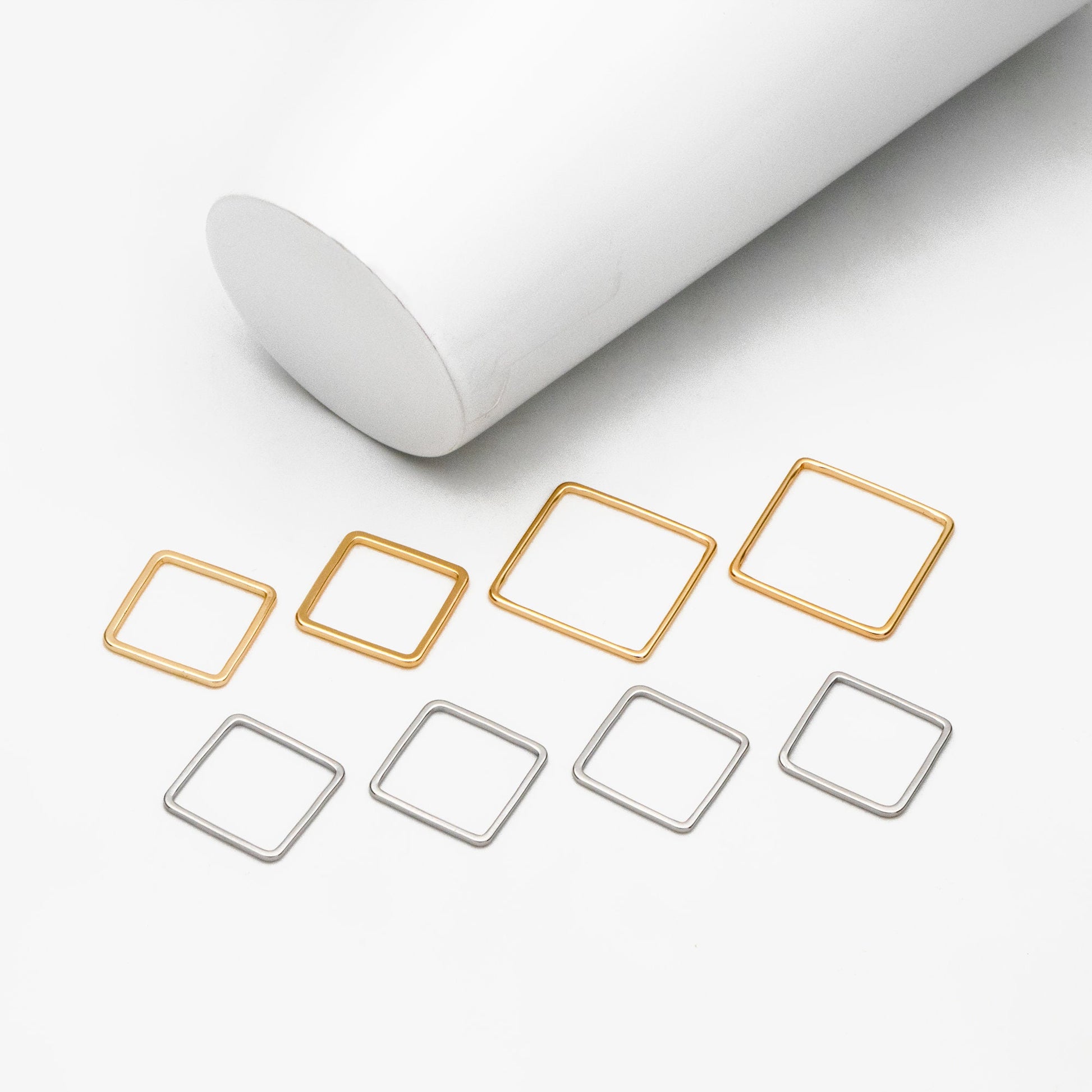 10pcs Gold/ Silver tone Square Link Charms 15/ 20/ 30/ 40mm, Real Gold/ Rhodium plated Brass Geometric Connector Pendants (GB-231)