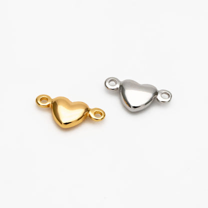 20pcs Gold /Silver Heart Connectors 10mm, Real Gold/ Rhodium plated Brass Heart Charms with Two Loops (GB-235)
