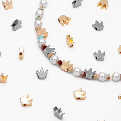 20pcs Gold/ Silver Crown Beads 8mm, 18K Gold/ Rhodium plated Brass Crown Charms, Lead Nickel Free (GB-236)